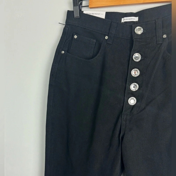 Nwt WEWOREWHAT Denim THE DANIELLE with crystal button fly pants in Black Size 30 - Picture 6 of 11